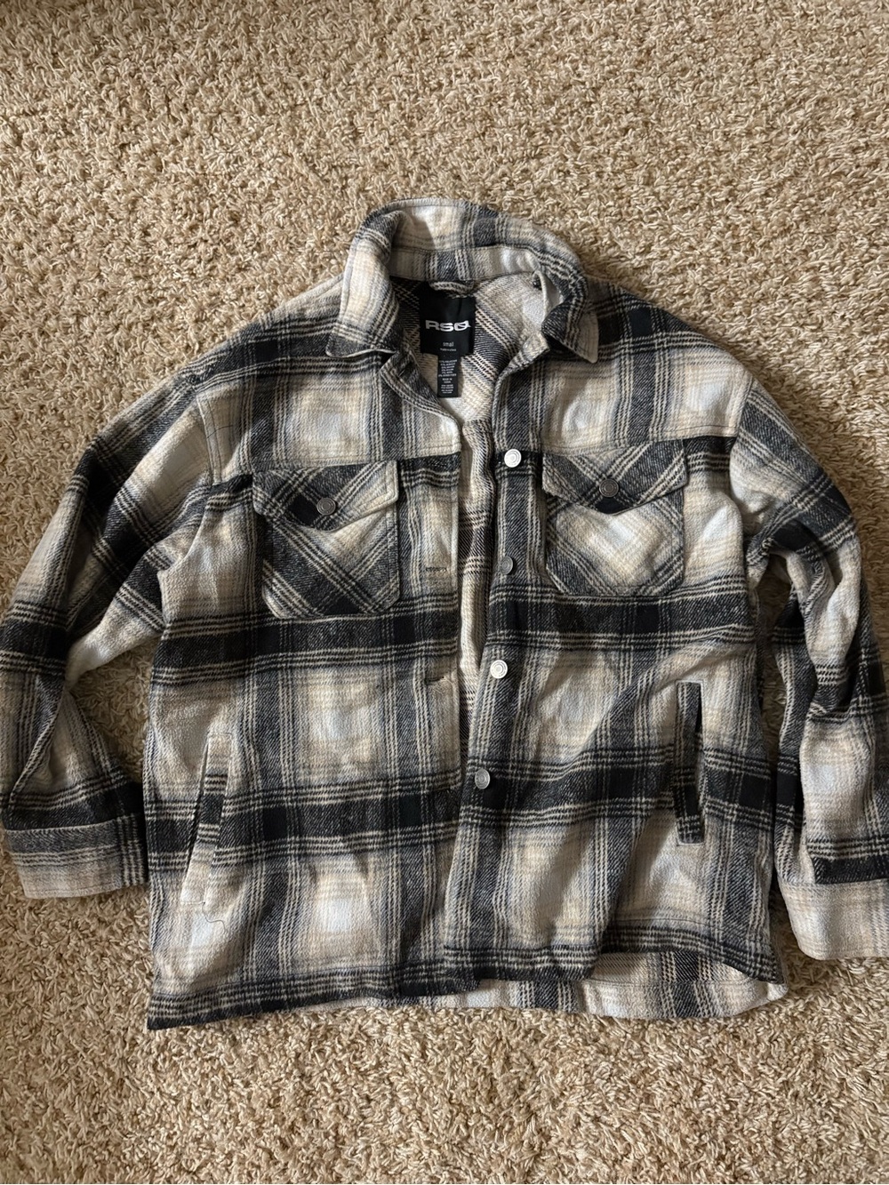 RSQ Black & Cream Plaid Button-Down Shirt Jacket